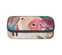 DDSFvbv Astuccio per matite a forma di maiale con fiore dipinto - Forniture per studenti e ufficio - Borsa portaoggetti per oggetti - Borsa per il trucco - Grande borsa per cancelleria, Nero , Taglia