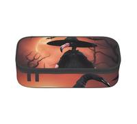 DDSFvbv Astuccio per matite con cappello da strega con fenicottero di Halloween, forniture per studenti e ufficio, borsa per riporre oggetti, borsa per trucchi, grande borsa per cancelleria, Nero