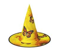 DDSFvbv Cappello da strega con farfalle e fiori gialli, per feste di Halloween, accessorio per cosplay, travestimenti, decorazioni per le vacanze, taglia unica