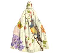DDSFvbv Mantello unisex con cappuccio per Halloween, costume da cosplay con uccellino primaverile e fiori, per feste