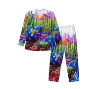 DDSFvbv Set pigiama da uomo a maniche lunghe con cactus, animali tropicali, volpe, serpente, maiale, morbido, 2 pezzi, con pantaloni con coulisse, S-XXL, Nero , M