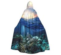 DDSFvbv Tartaruga marina galleggiante su e sopra corallo, mantello unisex con cappuccio, mantello per costume cosplay per feste vestire uniforme veste a lunghezza intera