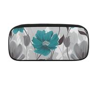 DDTKLSNV Astuccio in pelle impermeabile carino portapenne da viaggio per cosmetici borsa organizer portapenne per uomini e donne, verde acqua grigio e bianco floreale