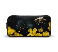 DDTKLSNV Astuccio portapenne con api che volano sopra i fiori, grande capacità, grazioso astuccio per trucchi e cosmetici, per donne e uomini