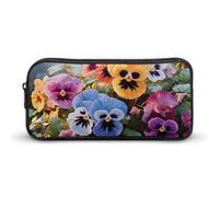 DDTKLSNV Astuccio portapenne con fiori di viola del pensiero, grande capacità, grazioso astuccio per matite e cosmetici, per donne e uomini
