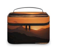 DDTKLSNV Beauty case da viaggio portatile con cerniera e montagna al tramonto, borsa da viaggio per cosmetici da donna