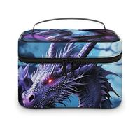 DDTKLSNV Beauty case portatile da viaggio con cerniera, con drago viola, con luna, borsa da toilette per donne e donne