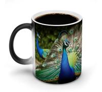 DDTKLSNV Bella tazza da caffè in ceramica con pavone, 325 ml, sensibile al calore, magica tazza da caffè che cambia colore, tazza da tè per donne e uomini