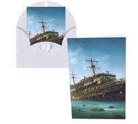 DDTKLSNV Biglietto di ringraziamento con buste, 10,2 x 15,2 cm, biglietti di auguri con nave da crociera abbandonata in mare per tutte le occasioni, biglietti pensando a te, per Natale, vacanze