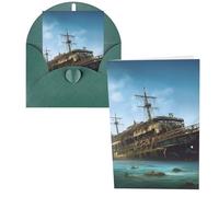 DDTKLSNV Biglietto di ringraziamento con buste, 10,2 x 15,2 cm, biglietti di auguri con nave da crociera abbandonata in mare per tutte le occasioni, biglietti pensando a te, per Natale, vacanze