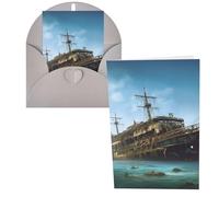 DDTKLSNV Biglietto di ringraziamento con buste, 10,2 x 15,2 cm, biglietti di auguri con nave da crociera abbandonata in mare per tutte le occasioni, biglietti pensando a te, per Natale, vacanze