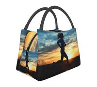 DDTKLSNV Blue Active Girl Running Sunset Lunch Bag isolata a prova di perdite per donne e uomini, borsa termica riutilizzabile per il pranzo, borsa termica per il pranzo, per lavoro, picnic e viaggi