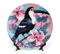 DDTKLSNV Bone China Piatto decorativo in ceramica tucano piatto decorativo con espositore in ceramica decorazione da parete per casa ufficio decorazione da parete 17,8 cm