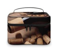 DDTKLSNV Borsa da viaggio portatile per cosmetici con tappo di sughero e uva per bottiglie di vino, con cerniera, organizer per cosmetici, borsa da toilette per donne e donne