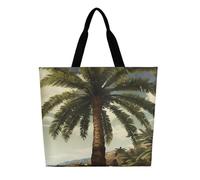 DDTKLSNV Borsa larga da donna con palma tropicale, grande, casual, borsa a tracolla riutilizzabile, borsa per la spesa, borsa alla moda per ufficio, shopping, viaggi