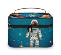 DDTKLSNV Borsa per il trucco da viaggio portatile con razzo spaziale astronauta borsa cosmetica con cerniera organizer per cosmetici da donna