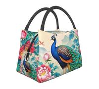 DDTKLSNV Borsa termica classica cinese colorata con pavone e fiori di peonia, per donne e uomini, riutilizzabile, per lavoro, picnic, viaggi