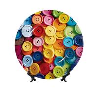 DDTKLSNV Bottoni colorati Piatti decorativi in porcellana fine, piatto decorativo in ceramica da 8 pollici con espositore piatti da pranzo artigianato artistico ornamenti in ceramica decorazione da