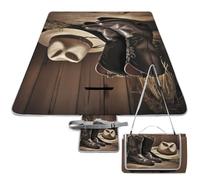 DDTKLSNV Coperta da picnic, impermeabile, pieghevole, leggera, portatile, da cowboy, cappello nero, stivali western, coperta da spiaggia, per parco, viaggi, campeggio, picnic, accessorio per adulti