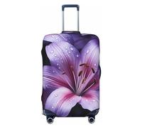 DDTKLSNV Copertura per bagagli da viaggio per valigia, con fiori di giglio viola, protezione elastica per valigia, lavabile, antigraffio, adatta per bagagli da 45-81 cm, Nero , S
