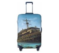 DDTKLSNV Coperture per bagagli da viaggio per valigie, nave da crociera abbandonata in mare, protezione elastica per valigia, lavabile, antigraffio, adatta per bagagli da 45,7 a 81,7 cm, Nero , L