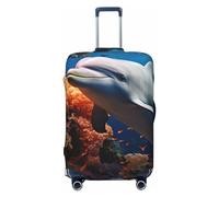DDTKLSNV Copribagagli da viaggio per valigia, delfino su corallo, elastico, lavabile, antigraffio, per valigie, adatto per bagagli da 45,7 a 81,7 cm, Nero , XL