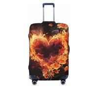 DDTKLSNV Copribagagli da viaggio per valigie, fiori di fuoco e cuore, protezione elastica per valigia, lavabile, antigraffio, copertura per bagagli adatta per bagagli da 45-81 cm, Nero , M