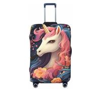 DDTKLSNV Copribagagli da viaggio per valigie, motivo unicorno con fiori, elastico, lavabile, antigraffio, per valigie, adatto per bagagli da 45 a 81 cm, Nero , L