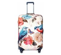 DDTKLSNV Copripagagli da viaggio per valigia, romantico, fantasia floreale, uccelli, farfalla, protezione elastica per valigia, lavabile, antigraffio, adatta per bagagli da 45-81 cm, Nero , L