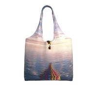 DDTKLSNV Grande borsa tote per le donne Heavy Duty pieghevole shopping tote bag mongolfiera sopra il mare borsa a tracolla per lavoro spiaggia viaggi