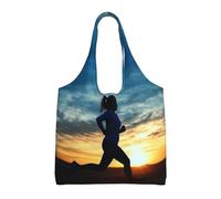 DDTKLSNV Grande Tote Bag Per Le Donne Heavy Duty Pieghevole Shopping Tote Bag Blu Active Girl Running Tramonto Borsa A Tracolla Per Lavoro Spiaggia Viaggi