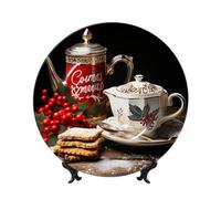 DDTKLSNV Piatti decorativi in porcellana Bone China per l'ora del tè di Natale, piatto decorativo in ceramica da 25,4 cm con espositore piatti da tavola, artigianato artistico, ornamenti in ceramica