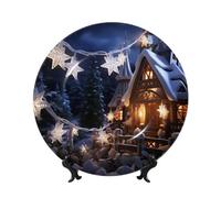 DDTKLSNV Piatti decorativi natalizi in porcellana Bone China, piatto decorativo in ceramica da 17,8 cm con espositore piatti da tavola Artigianato artistico Ornamenti in ceramica Decorazione da parete