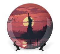 DDTKLSNV Piatto decorativo in ceramica Bone China con statua della libertà, con espositore, decorazione artistica da parete in ceramica per casa e ufficio, 20,3 cm