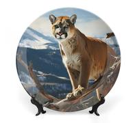 DDTKLSNV Piatto decorativo in porcellana Bone China con pantera leone di montagna piatto decorativo in ceramica con espositore decorativo da parete in ceramica per casa ufficio decorazione da parete