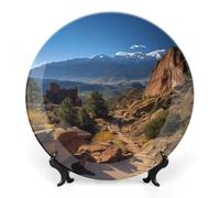 DDTKLSNV Piatto decorativo in porcellana Bone China Pikes Peak Colorado Piatto decorativo in ceramica con espositore Decorazione artistica da parete in ceramica per casa ufficio decorazione da parete