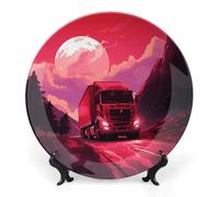 DDTKLSNV Piatto decorativo in porcellana Bone China Una luna rossa Piatto decorativo in ceramica con espositore Decorazione artistica da parete in ceramica per casa ufficio decorazione da parete 25,4