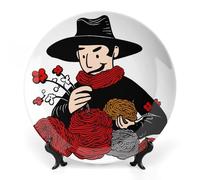 DDTKLSNV Piatto decorativo in porcellana Bone China Una palla di lana rossa Piatto decorativo in ceramica con espositore Decorazione artistica da parete in ceramica per la decorazione della parete