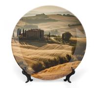 DDTKLSNV Piatto decorativo in porcellana Bone China Vista del tipico paesaggio toscano Piatto decorativo in ceramica con espositore Decorazione artistica da parete in ceramica per casa ufficio