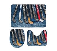 DDTKLSNV Set di 3 tappetini da bagno antiscivolo e assorbenti, tappetino da bagno con coperchio per WC, bastoncini da hockey su ghiaccio, morbidi tappetini per bagno, cucina, porta, decorazione per la