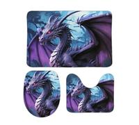 DDTKLSNV Set di 3 tappetini da bagno antiscivolo e assorbenti, tappetino da bagno con copriwater, motivo drago viola, luna, morbidi, per bagno, cucina, porta, decorazione per la casa