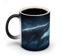 DDTKLSNV Tazza da caffè in ceramica con balene che viaggiano nello spazio, 325 ml, sensibile al calore, magica tazza da caffè che cambia colore, tazza da tè per donne e uomini