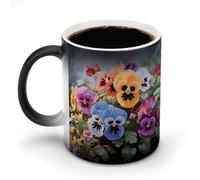 DDTKLSNV Tazza da caffè in ceramica con fiori di viola del pensiero, 325 ml, sensibile al calore, magica tazza da caffè che cambia colore, tazza da tè per donne e uomini