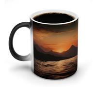 DDTKLSNV Tazza da caffè in ceramica con montagna e acqua al tramonto, 325 ml, sensibile al calore, magica tazza da caffè che cambia colore, tazza da tè per donne e uomini