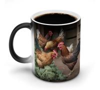 DDTKLSNV Tazza da caffè in ceramica con polli della fattoria, 325 ml, sensibile al calore, magica tazza da caffè che cambia colore, tazza da tè per donne e uomini