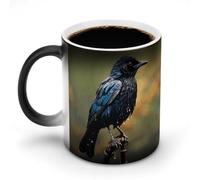 DDTKLSNV Tazza da caffè in ceramica con uccellino in giorno di pioggia, 325 ml, sensibile al calore, magica tazza da caffè che cambia colore, tazza da tè per donne e uomini