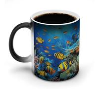 DDTKLSNV The Underwater World - Tazza da caffè in ceramica con pesci tropicali, 325 ml, sensibile al calore, magica tazza da caffè che cambia colore, tazza da tè per donne e uomini