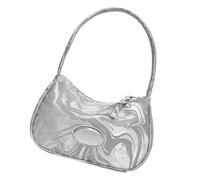 Ddujbtp Borsa a tracolla singola in pelle PU moda casual per le donne semplice tinta unita borsa ascellare borsa con cerniera borsa ascella, Argento, Organizer per borse