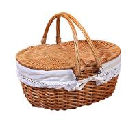 Ddujbtp Cestino da picnic in vimini con coperchio pieghevole e manico, cestino da picnic di grande capacità per vacanze al mare, robusto corpo in tessuto con fodera lavabile per Pasqua, festa della