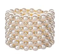 Ddujbtp Coreano Moda Perla Per Strass multistrato Bangle Femminile Sette Righe Avvolgimento Per Regali Del Partito Faux Pearl Bracciali Donne Nozze, Misura unica, come descritto
